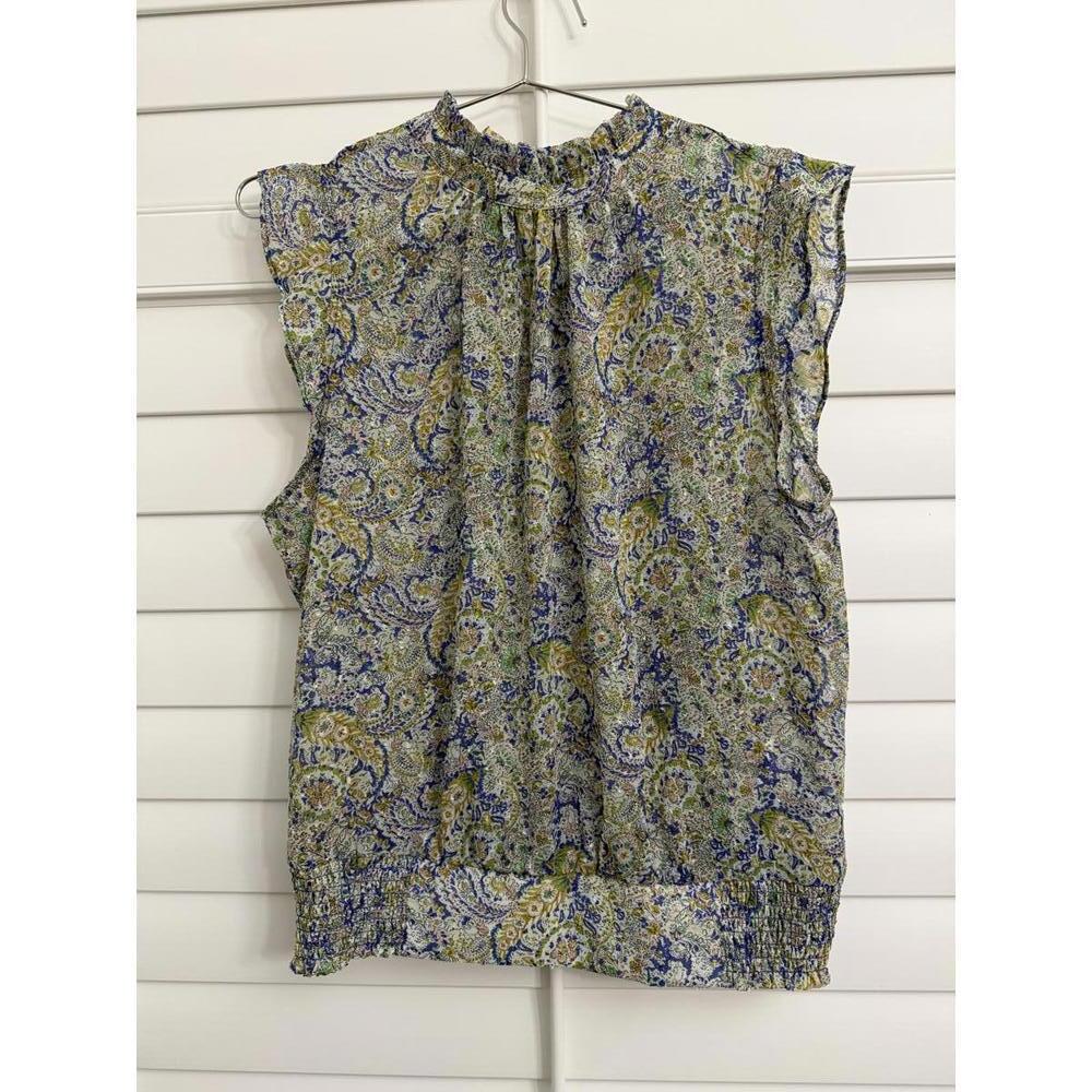 Maison d'Amelie high-neck blouse‎ with a blue and green paisley print size Large